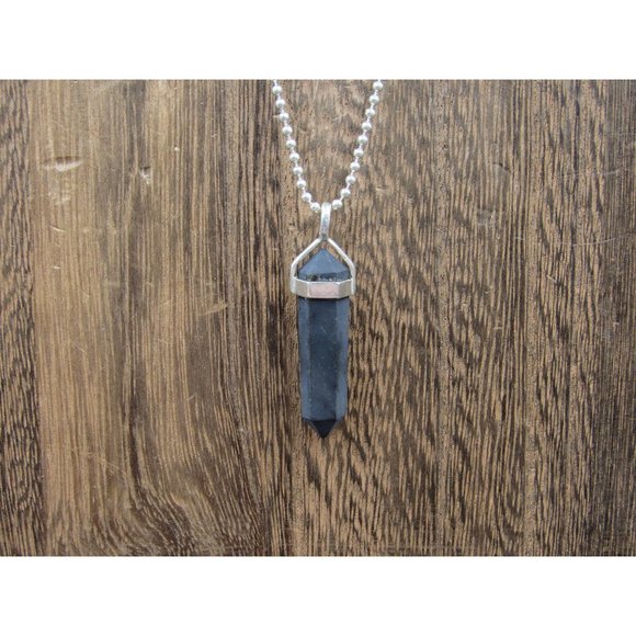 Jewelry - 24 Inch Sterling Silver Chalky Black Stone Long Pendant Necklace